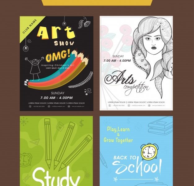 Flyer set collection of art show, art competition and back to school Free Vector Flyer set collection of art show, art competition and back to school Free Vector