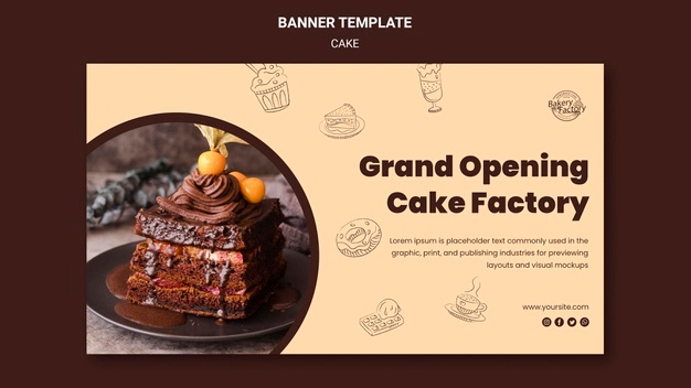 Grand opening cake factory banner template Free Psd