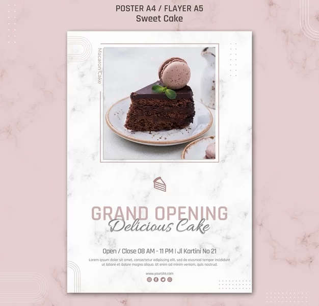 Grand opening delicious cake poster template Free Psd Grand opening delicious cake poster template Free Psd