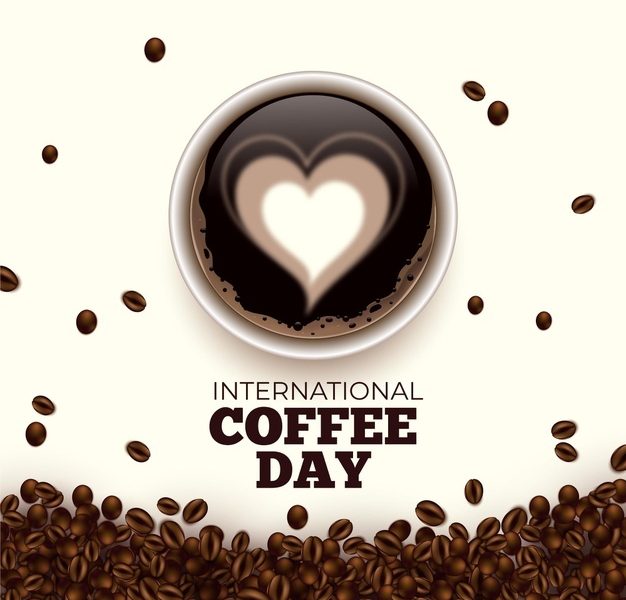 International day of coffee hearts in beverage Free Vector