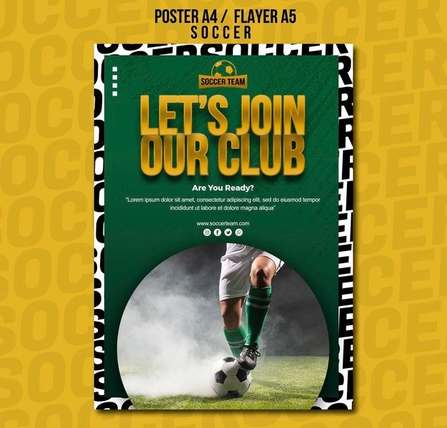 Join the club school of soccer poster template Free Psd