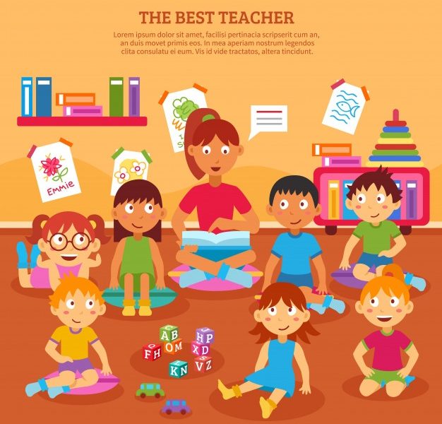 Kids teacher poster Free Vector
