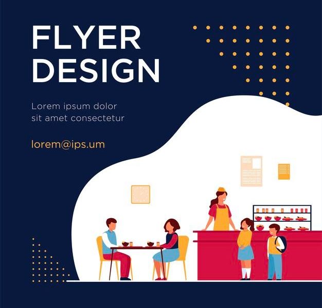 Lunch in school cafeteria concept. flyer template Free Vector