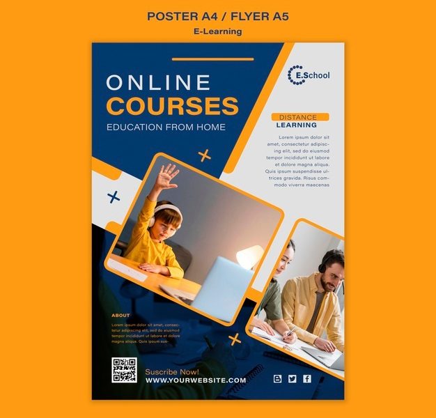 Online courses poster template Free Psd