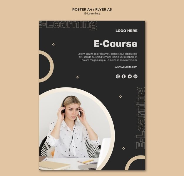 Online learning poster template Free Psd