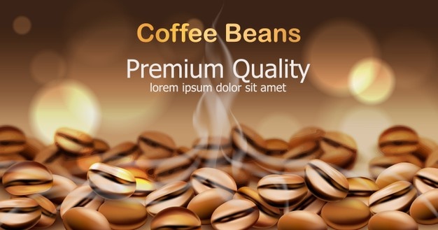 Premium quality coffee beans with smoke from them. sparkling circles in background. place for text. Free Vector