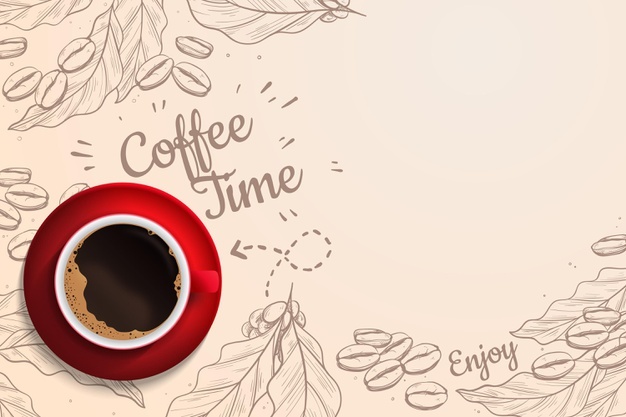 Realistic coffee time background with coffee cup Free Vector