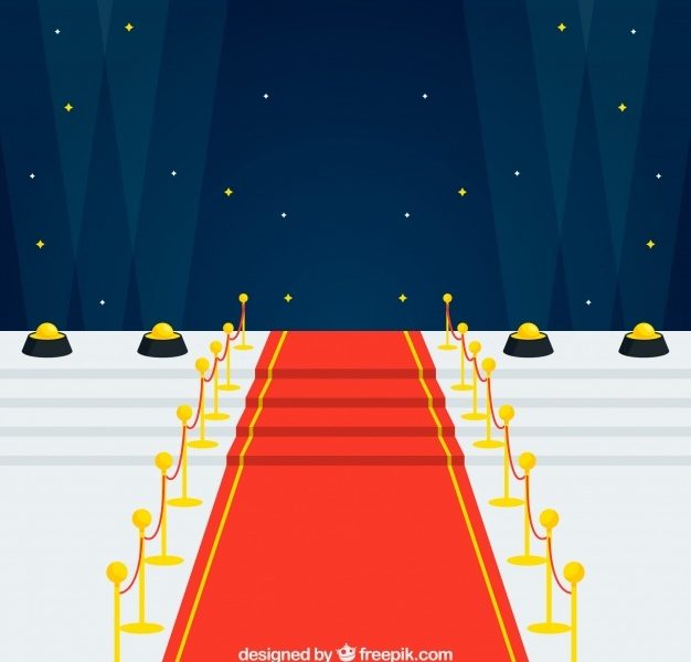 Red carpet background in flat style Free Vector