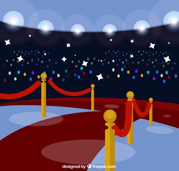 Red carpet ceremony background in flat style Free Vector