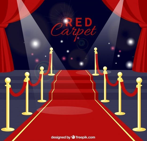 Red carpet ceremony background in flat style Free Vector