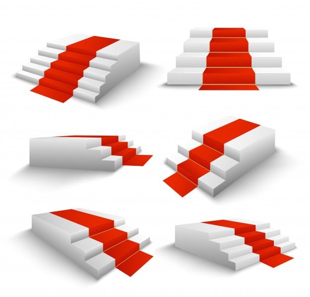 Red carpet stairs 3d set Free Vector