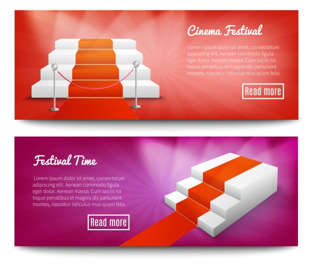 Red carpet stairs banners Free Vector