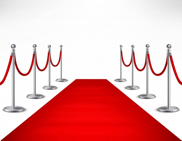 Red event carpet and silvery barriers on white background realistic vector illustration Free Vector