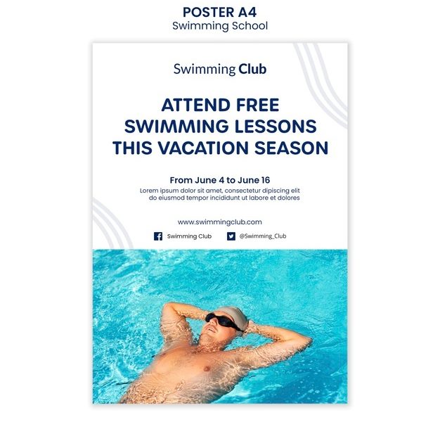 Swimming school poster template Free Psd