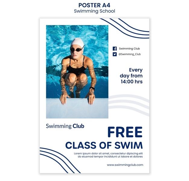 Swimming school poster template Free Psd