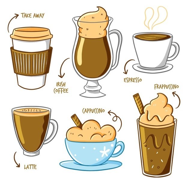 Take away coffee and coffee in mugs Free Vector