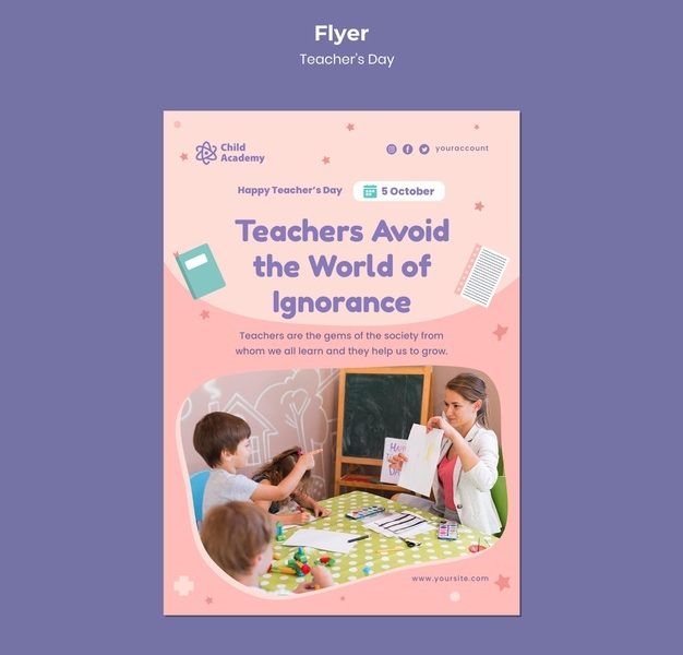 Teacher’s day vertical flyer template Free Psd