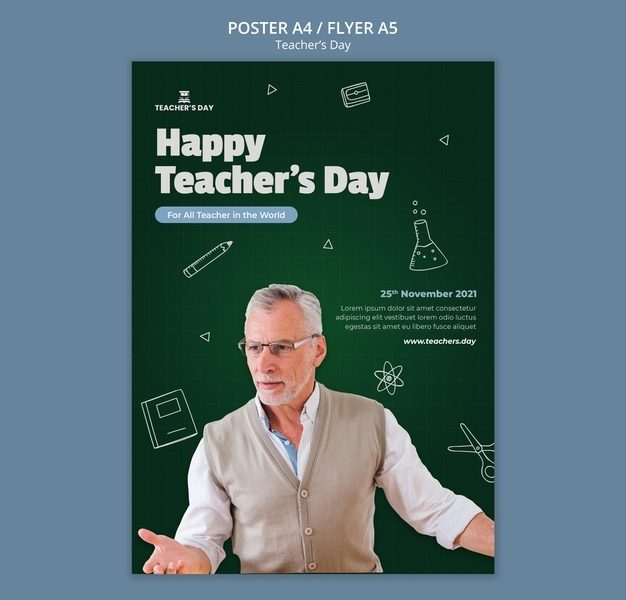 Teacher's day vertical print template Free Psd