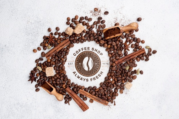 Top view coffee beans mockup Free Psd