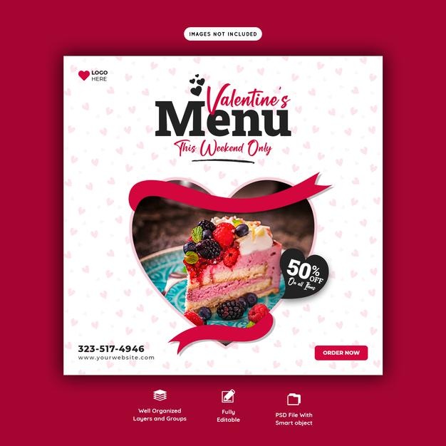 Valentine Food Menu Restaurant Social Media Banner Template 120329 1409