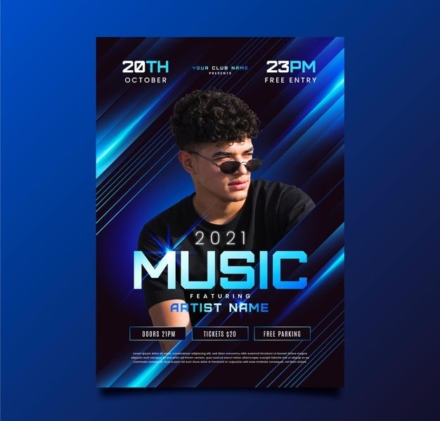 2021 music event poster with photo Free Vector 2021 music event poster with photo Free Vector