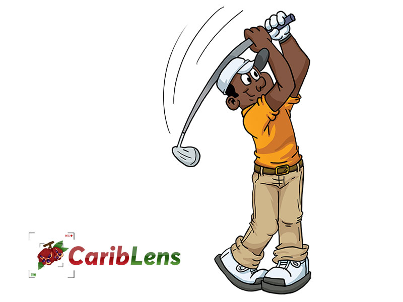 Cartoon African Black Golf Player Swinging At Golf Club Free Photo