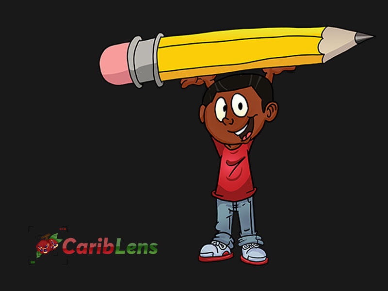 Cartoon Young African Black Boy Holding Up Big Pencil Over His Head Free Photo Or Illustration Cartoon Boy With Pencil In His Hands