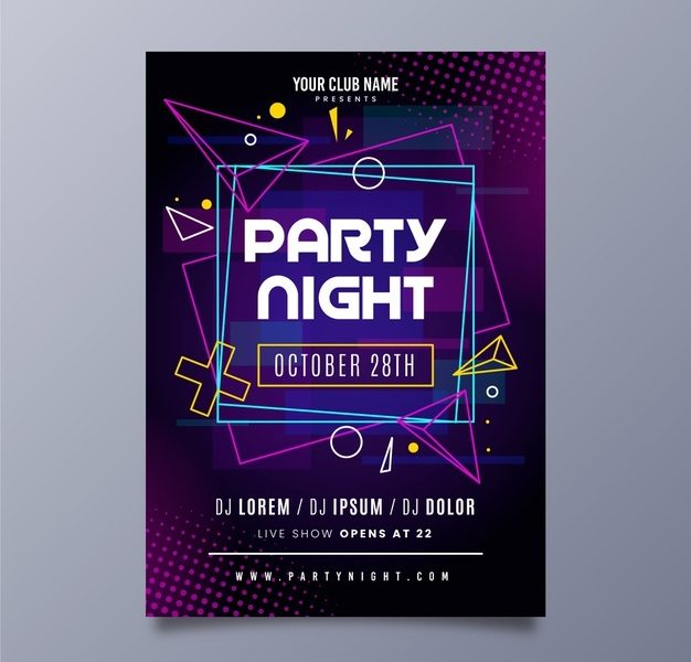 Abstract neon lights and borders music party poster Free Vector