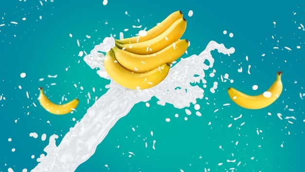 Banana Milkshake Splash Blue Background 1355 60