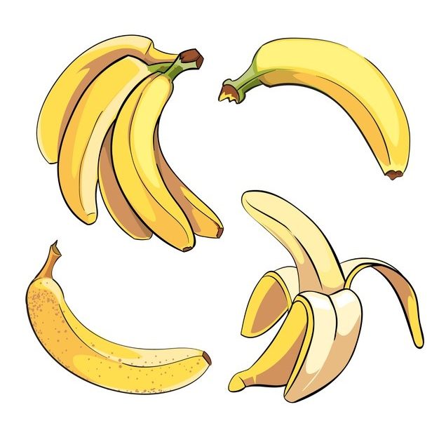 Bananas set in cartoon style. fruit food sweet ripe, vector illustration Free Vector