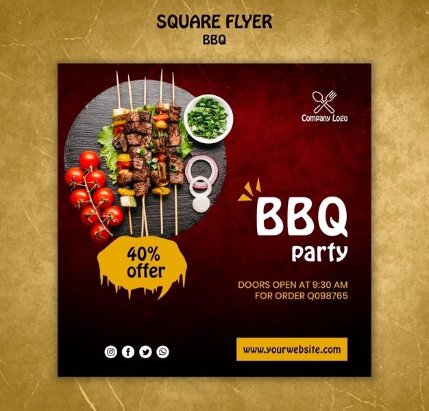 Bbq concept square flyer template Free Psd