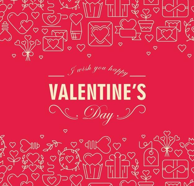 Bright red valentine’s day background with romantic elements flat illustration Free Vector