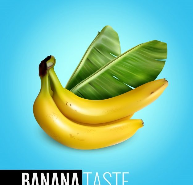 Bunch of ripe bananas with palm leaf advertising natural food taste realistic poster blue Free Vector Bunch of ripe bananas with palm leaf advertising natural food taste realistic poster blue Free Vector