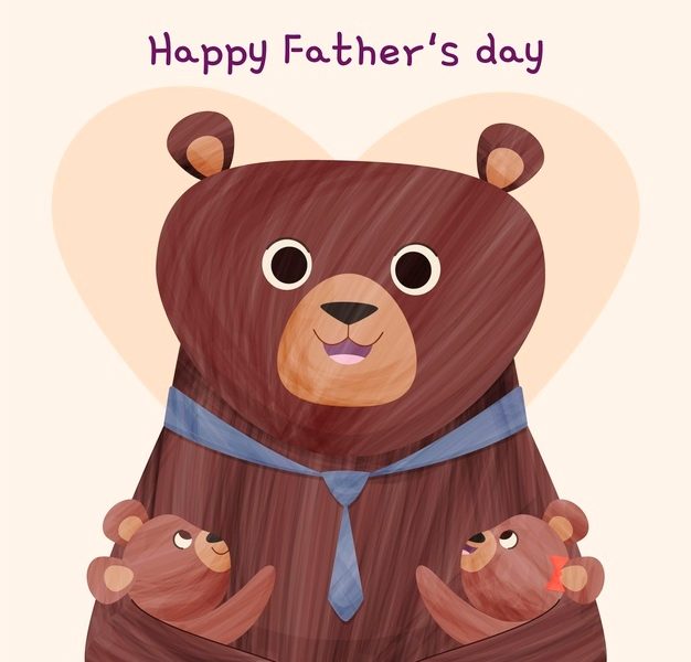 Cartoon happy father’s day illustration with bear Free Vector