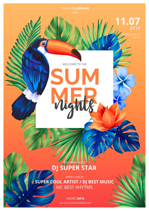 Colorful Summer Nights Poster Template With Toucan 1361 1426