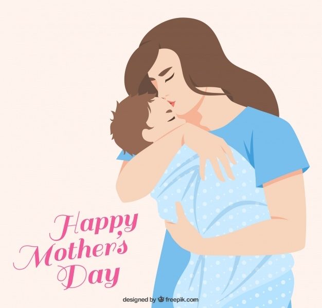 Cute background of mother kissing her son Free Vector