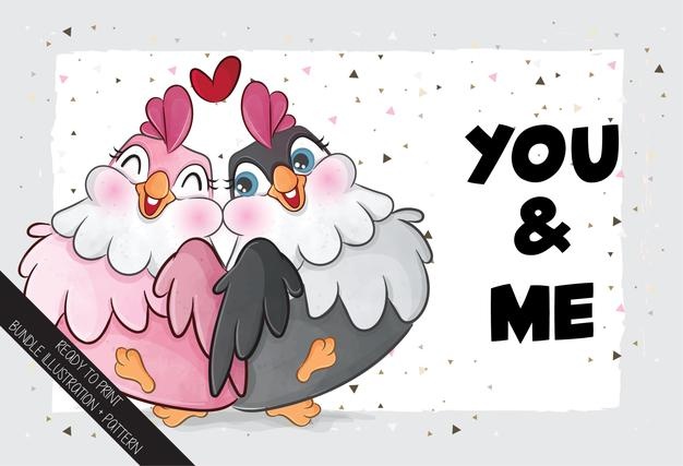 Cute Couple Lovely Chicken Illustration Kids 90238 933