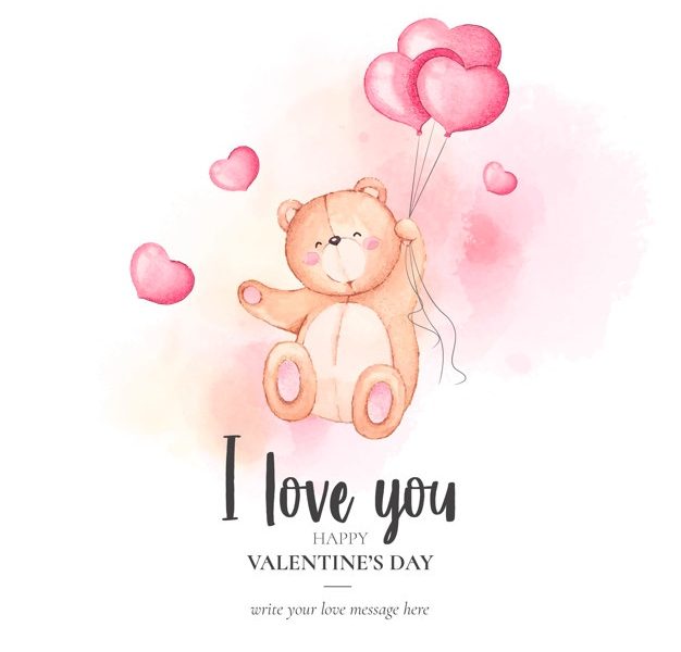 Cute valentine’s day background with watercolor teddy bear Free Vector