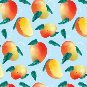 Delicious mango pattern on blue background Free Vector