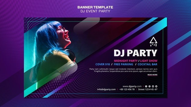 Dj Party Woman With Headphones Banner 23 2148623858