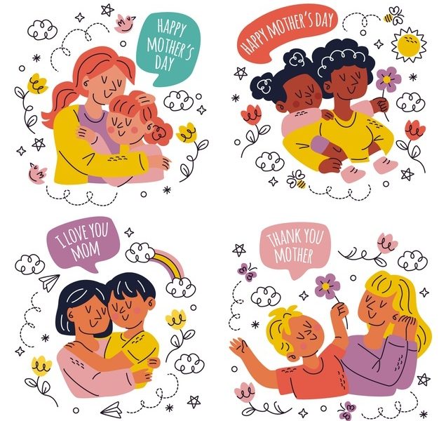 Doodle hand drawn happy mothers day stickers collection Free Vector