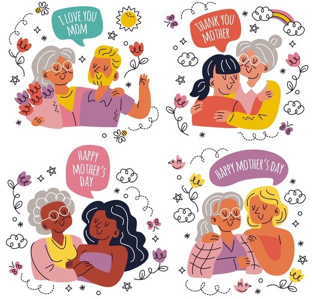 Doodle hand drawn happy mothers day stickers collection Free Vector