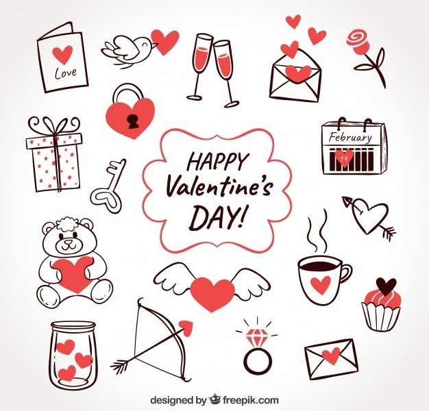 Doodle valentine’s day element collection Free Vector