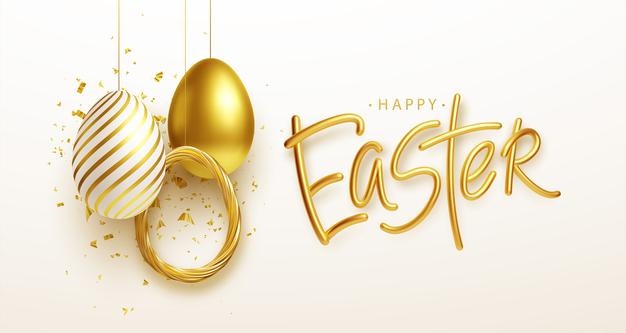 Easter Greeting Background With Realistic Golden Blue White Easter Eggs Vector Illustration Eps10 87521 2832