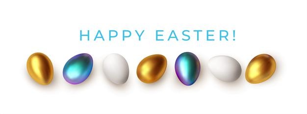 Easter Greeting Background With Realistic Golden Blue White Easter Eggs Vector Illustration Eps10 87521 2844