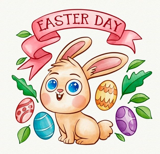 Easter holiday watercolor and bunny with blue eyes Free Vector