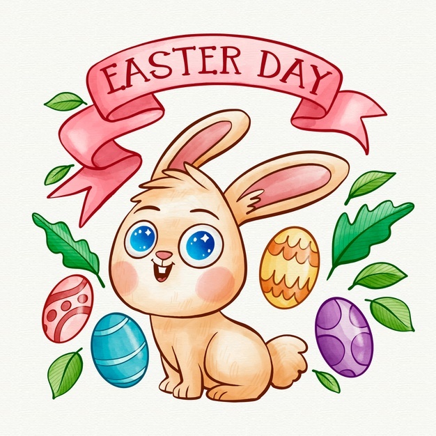 Easter Holiday Watercolor Bunny With Blue Eyes 52683 34163