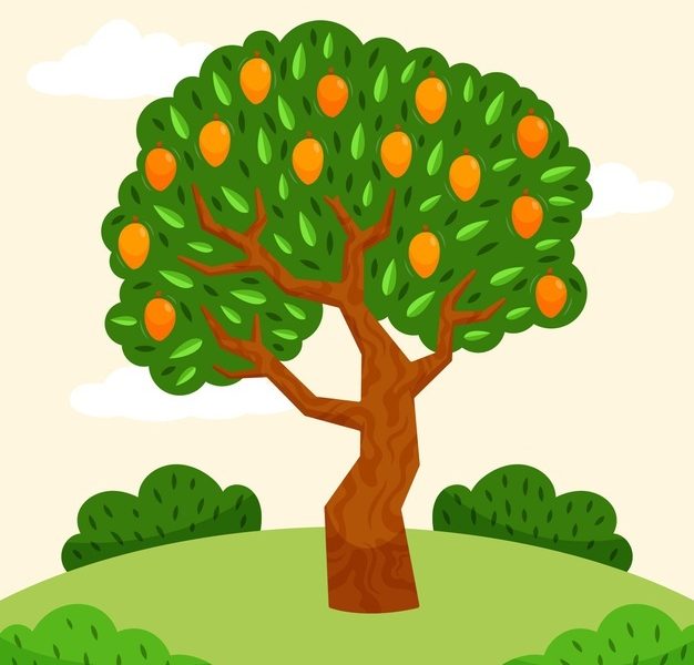 Flat design green mango tree Free Vector