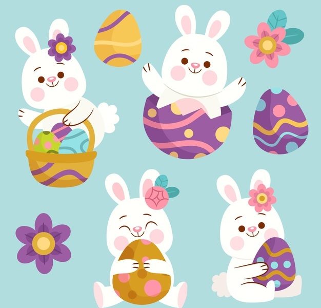 Flat easter bunny collection Free Vector