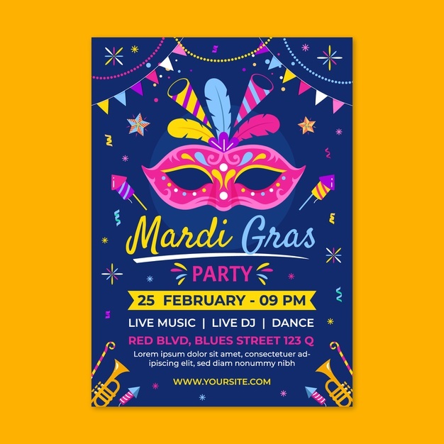 Flat Mardi Gras Vertical Flyer Template 23 2149251636